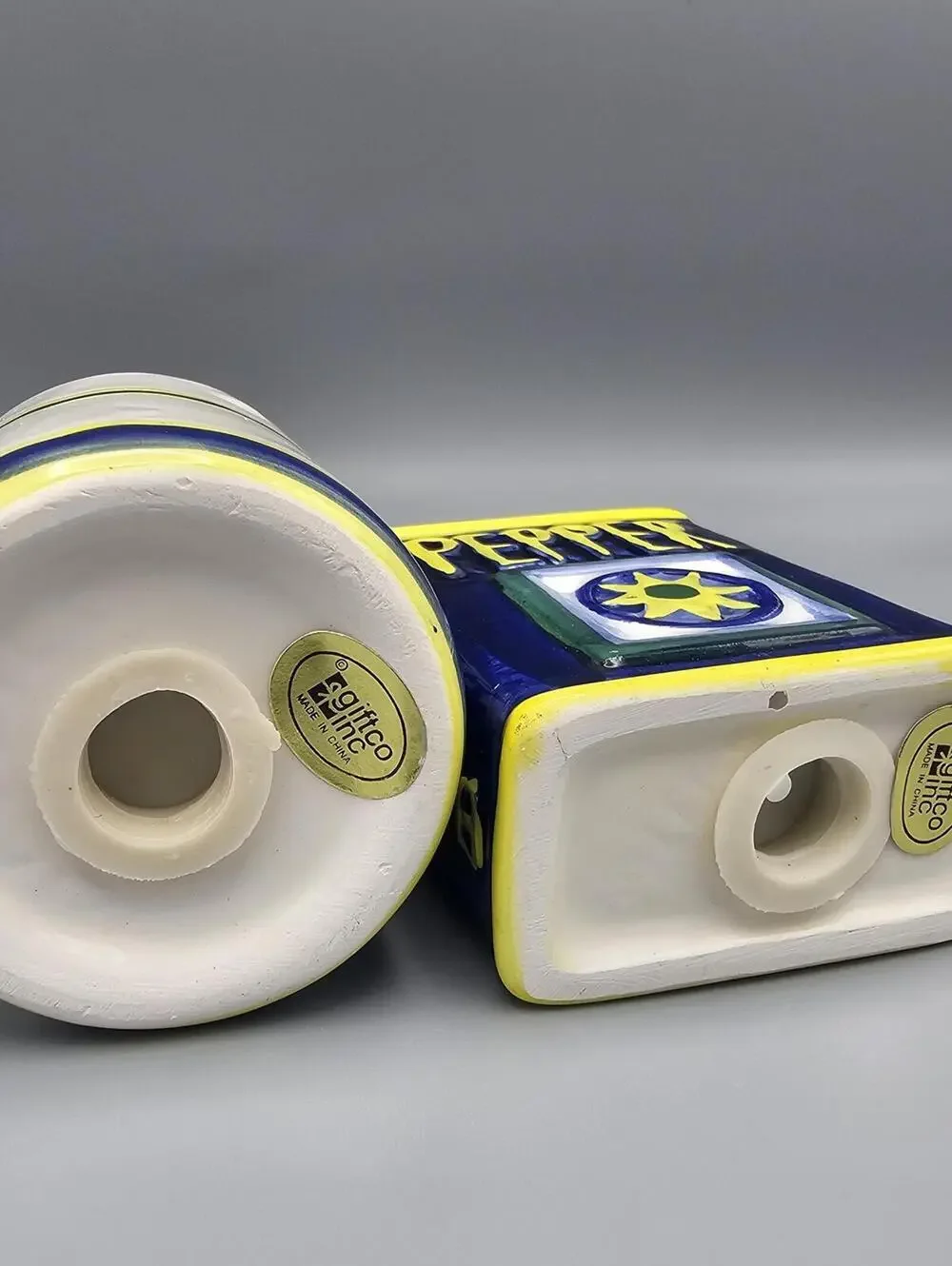 Ceramic Salt and Pepper Shaker Set, Blue and Yellow Novelty Kitchen Decor